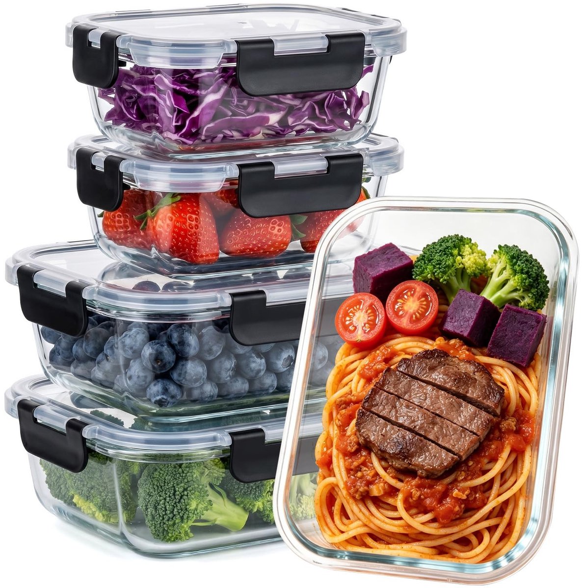 Omgoods - Set van 4 Glazen Bewaardozen met Deksel
