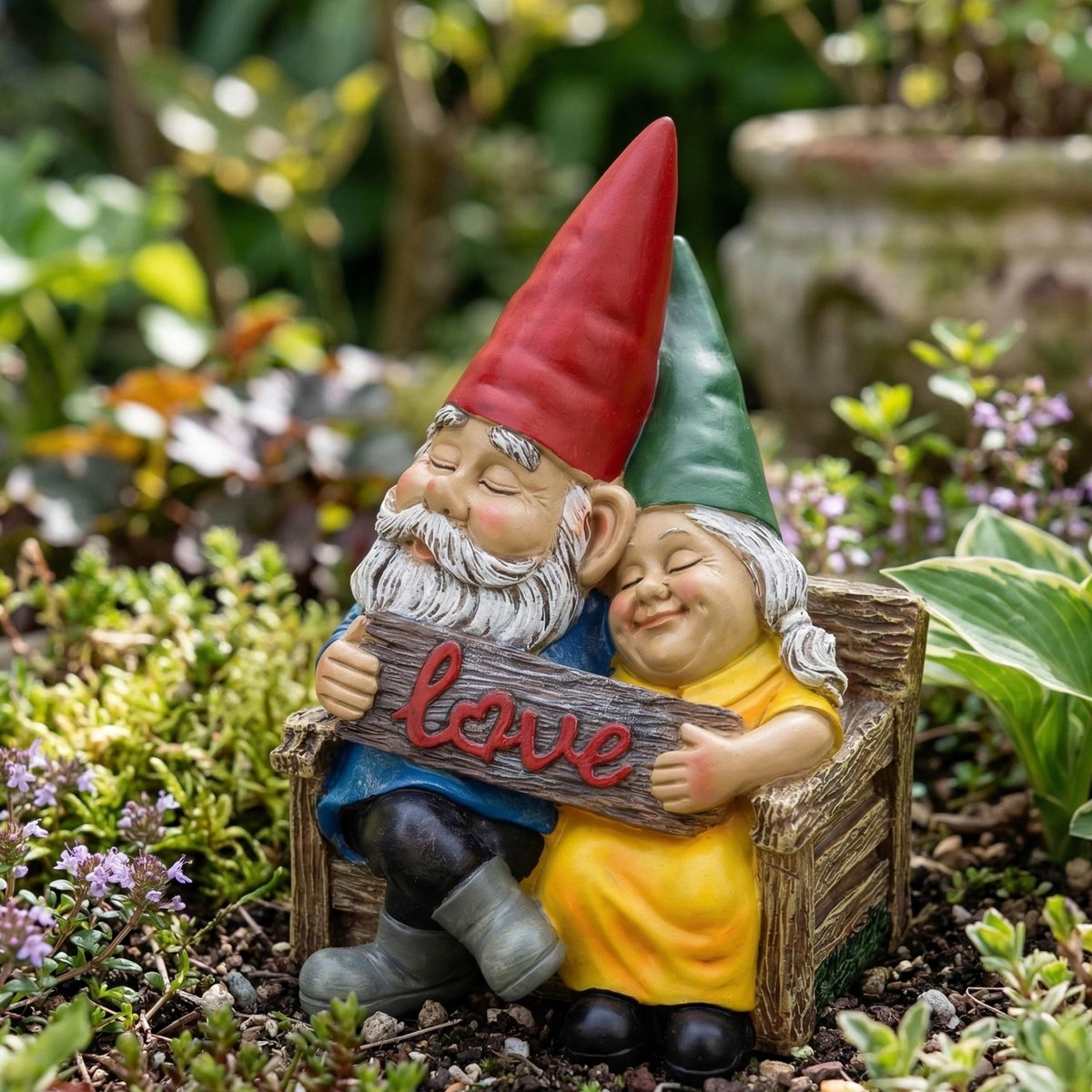 Omgoods - Liefdevol Tuinbeeld van Dwerge op Bank