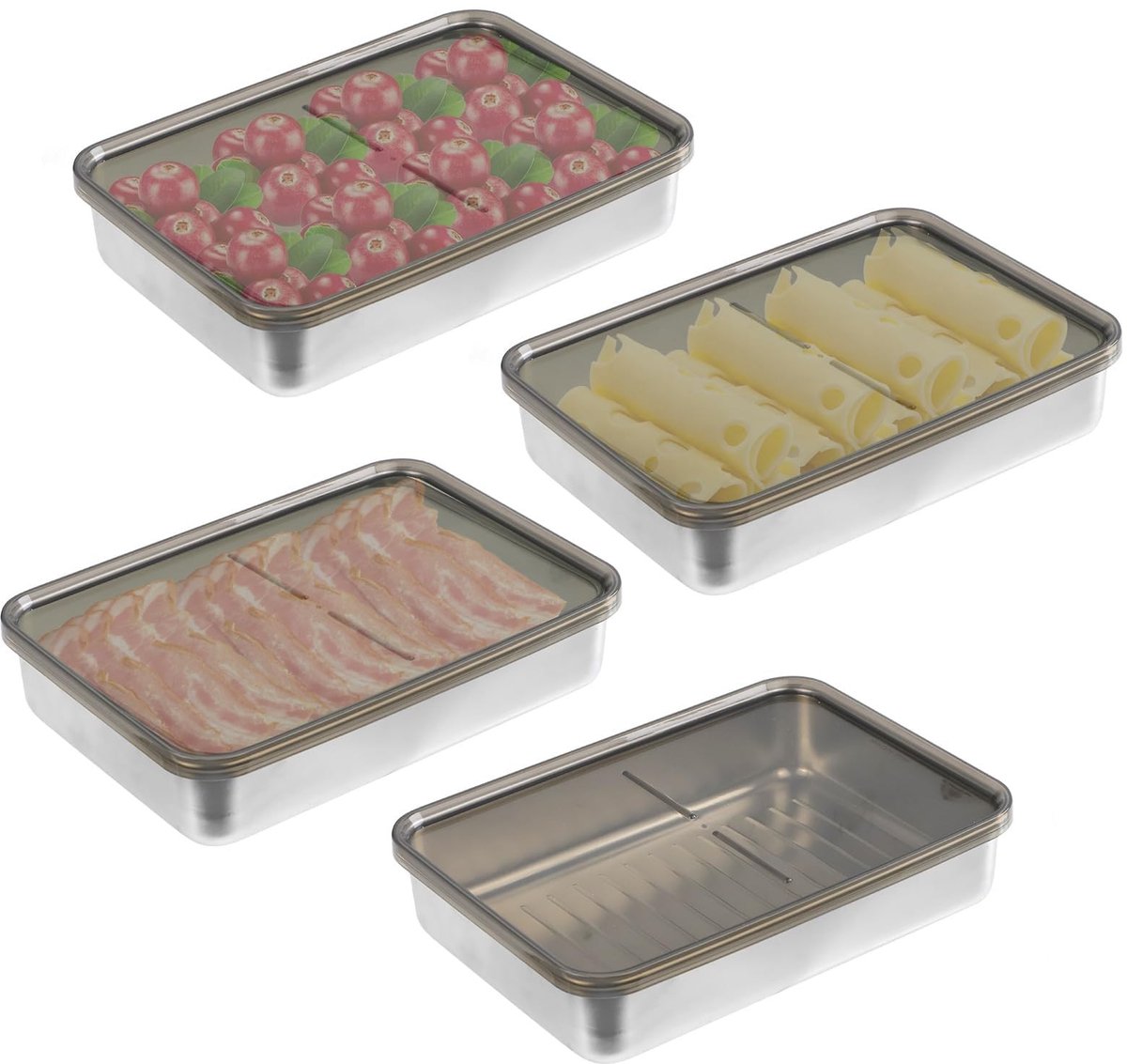 Omgoods - Set van 4 RVS Voedselopslagdozen voor Koelkast