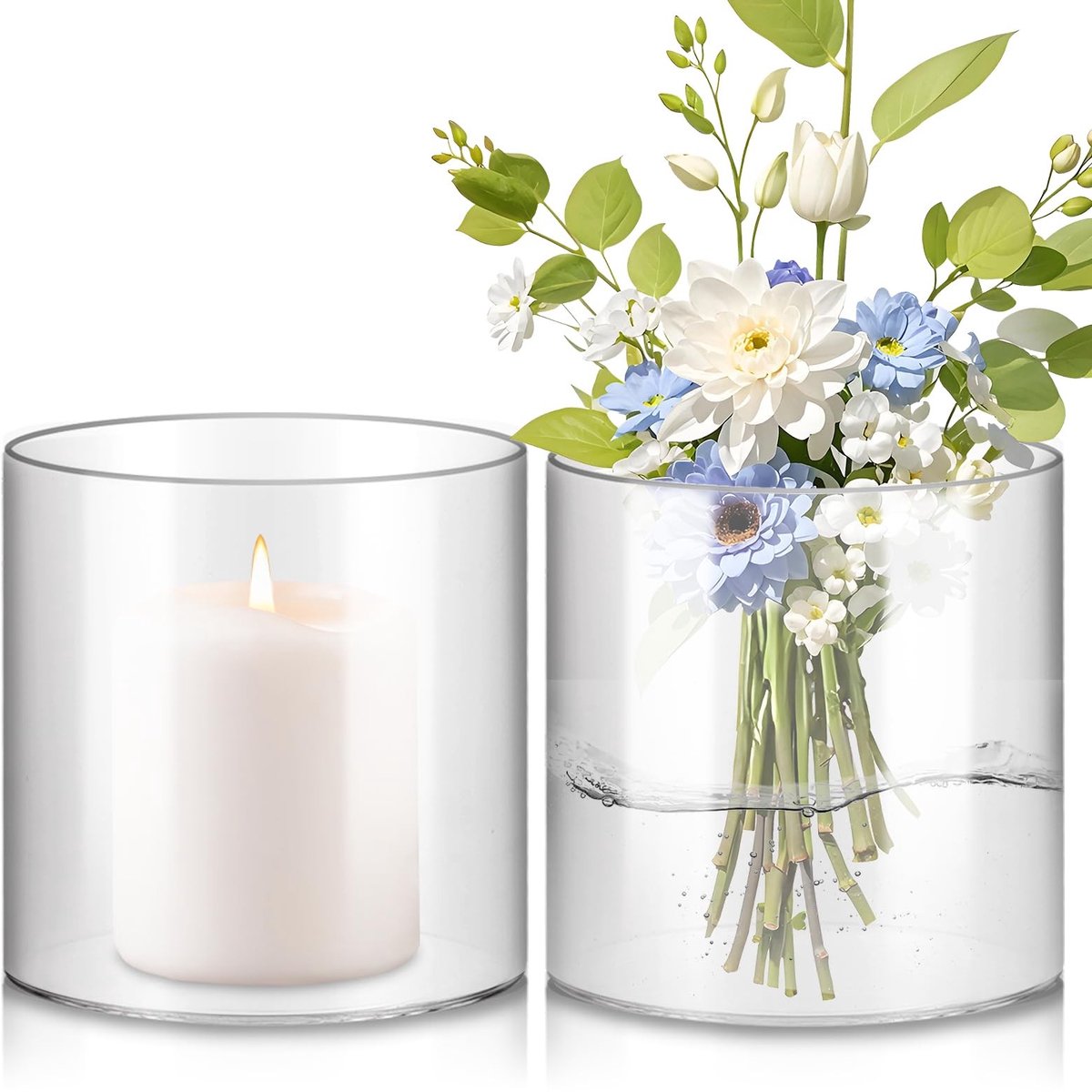 Omgoods - Set van 2 Elegante Glazen Cilindervazen