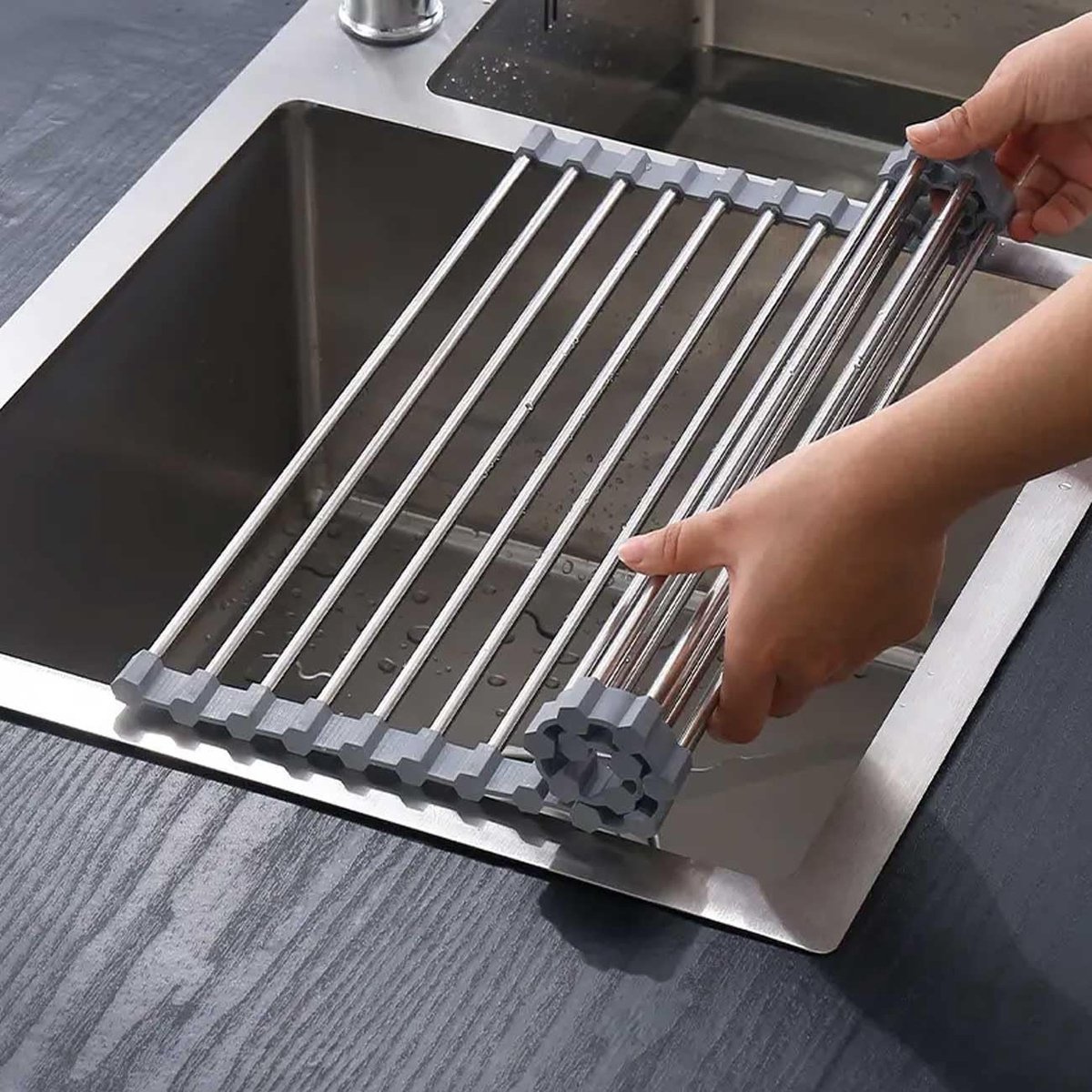 Omgoods - Opvouwbaar RVS Afdruiprek 43 x 35 cm voor Keuken, Ideaal voor Servies en Groenten