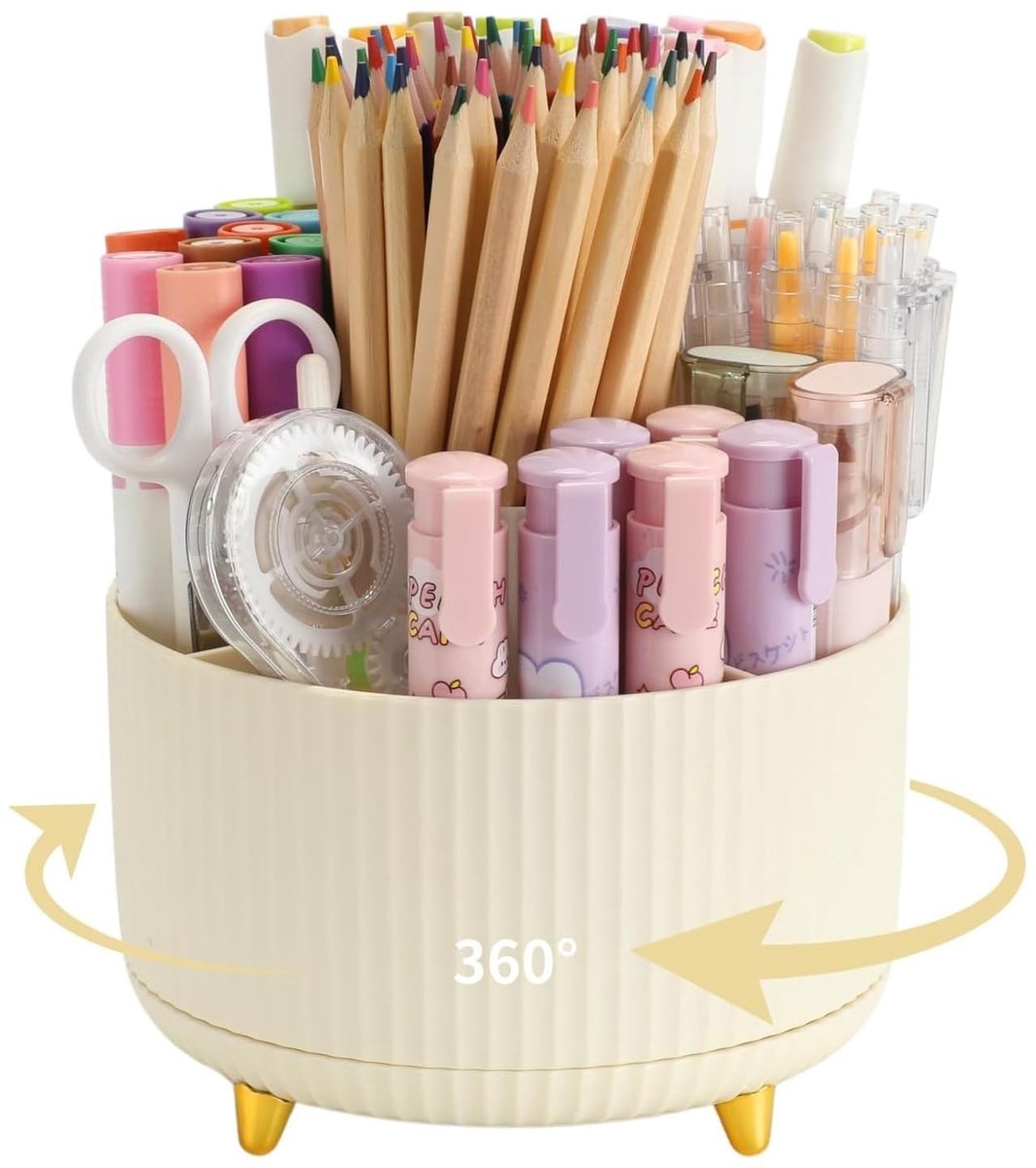Omgoods - 360° Draaibare Pennenhouder met 5 Sleuven in Beige
