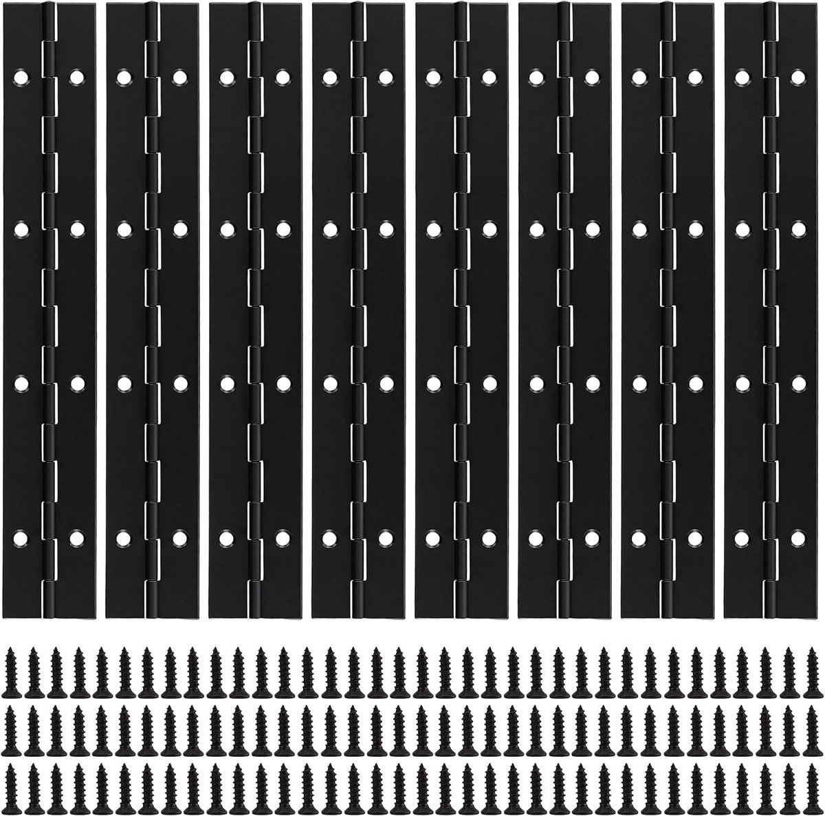 Zwarte pianoscharnieren 20 cm - 8 stuks zware roestvrijstalen scharnieren voor meubels, deuren en boten