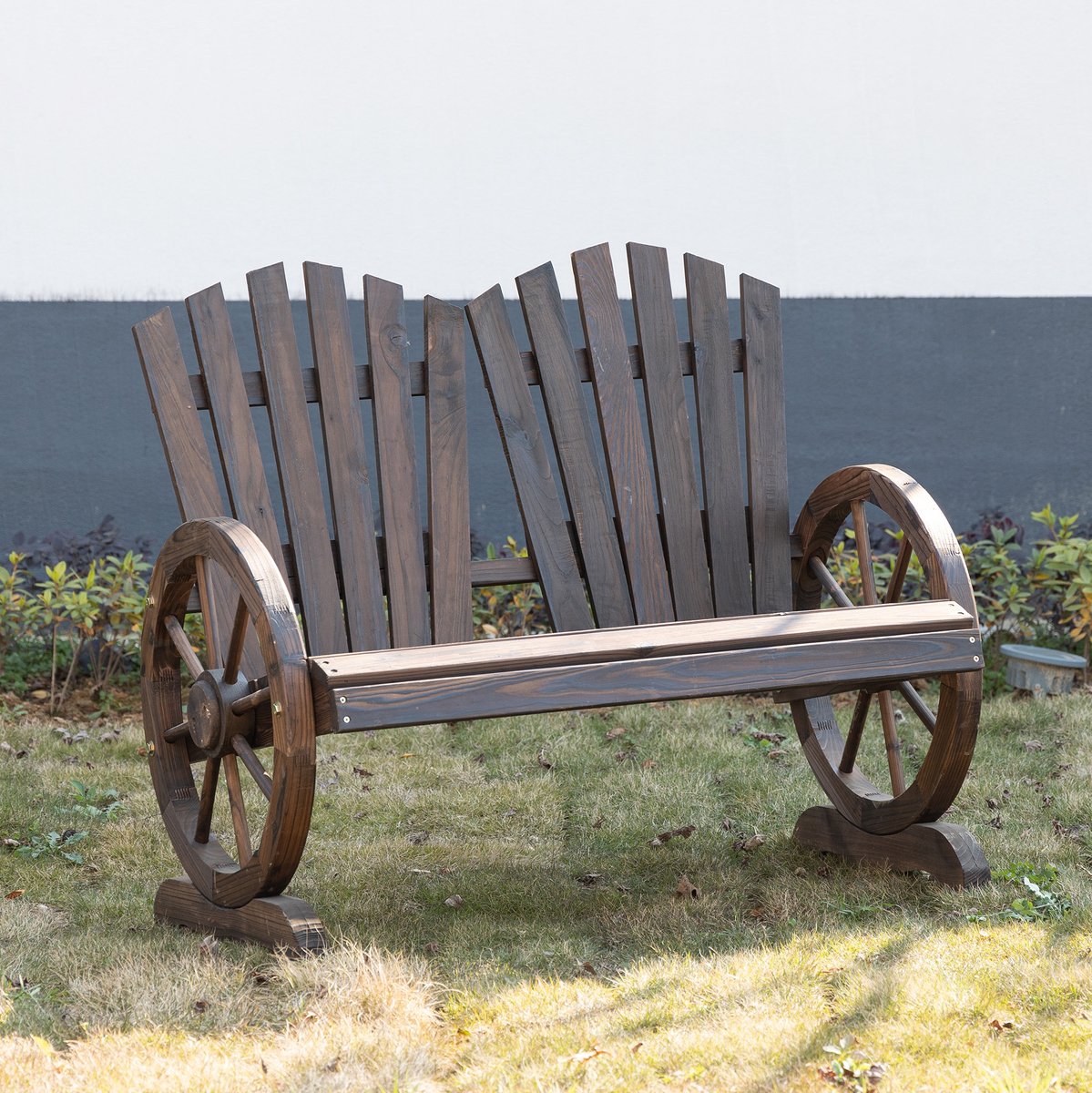 COVREO Tuinbank 108x66x95 cm donkerbruin, hout met armleuningen 2-zits