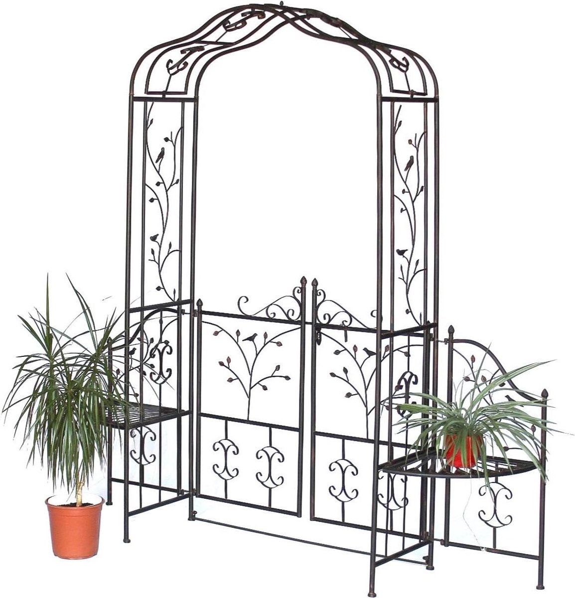 Rozenboog Metaal - Klimhulp Tuinboog - Planten Ondersteunen - Gedecoreerd Gesmeed Metaal - 215 cm Hoog - Bruin