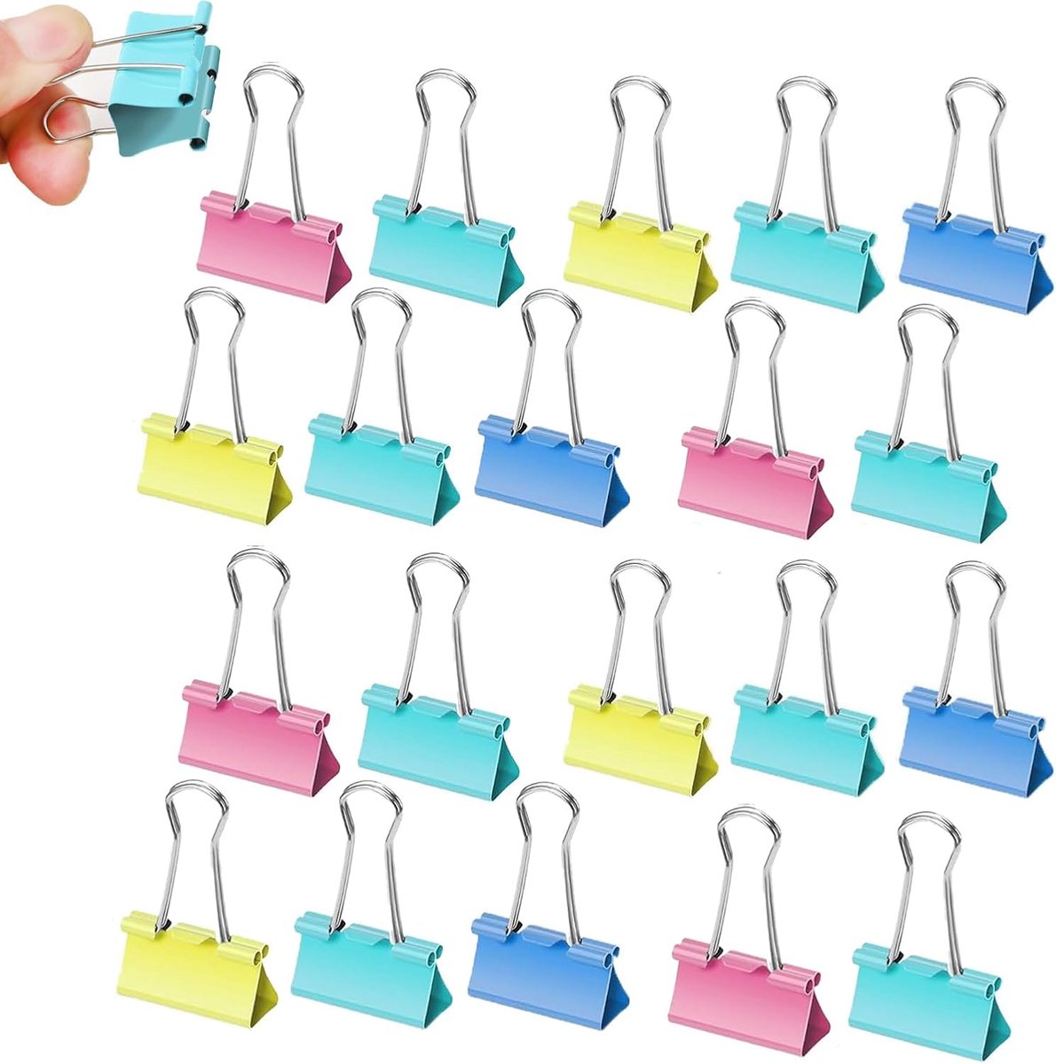 SnelShoppen - Set van 20 Vouwclips, Kleurrijke 32 mm, Metalen Klemmen, Multifunctionele Clamps voor Kantoor, School, Thuis, Papieren, Kantoorbenodigdh