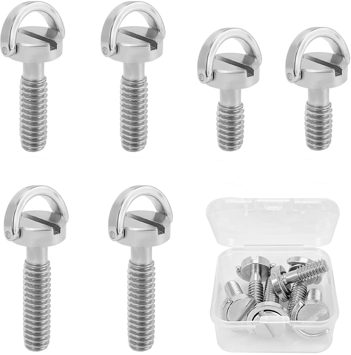 SnelShoppen - 6 Stuks 1/4 Inch D-Ring, Lange Steel Flat Head D Axis D Ring met Bevestigingsschroef, RVS Camera Bevestigingsschroef voor Camera Statief