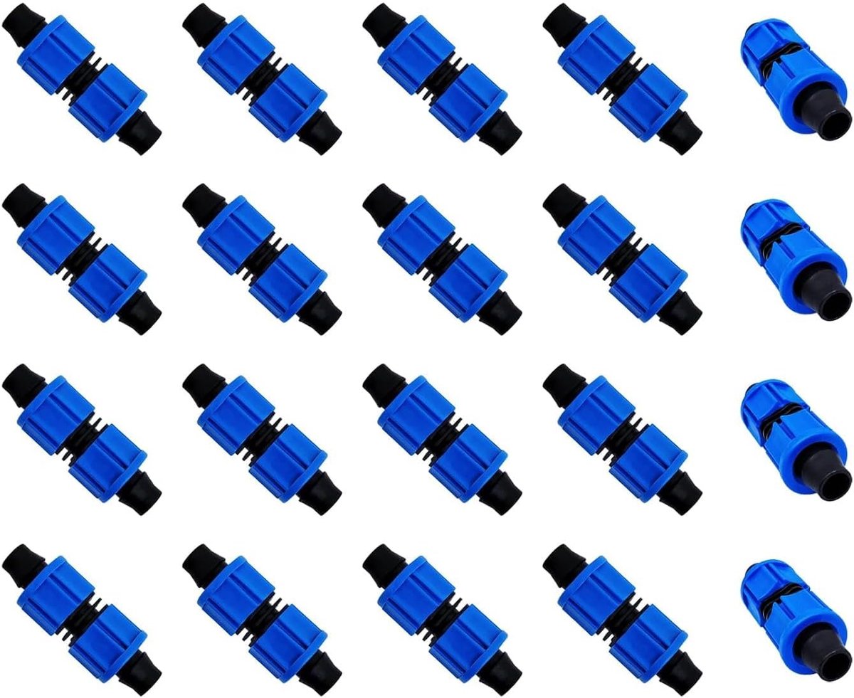 SnelShoppen - 20X Drip Irrigation Coupling Blauw Schakel Farm Irrigatie Gereedschap, Universele Verbinding Drip Irrigatie Slang Fitting Set (20mm)