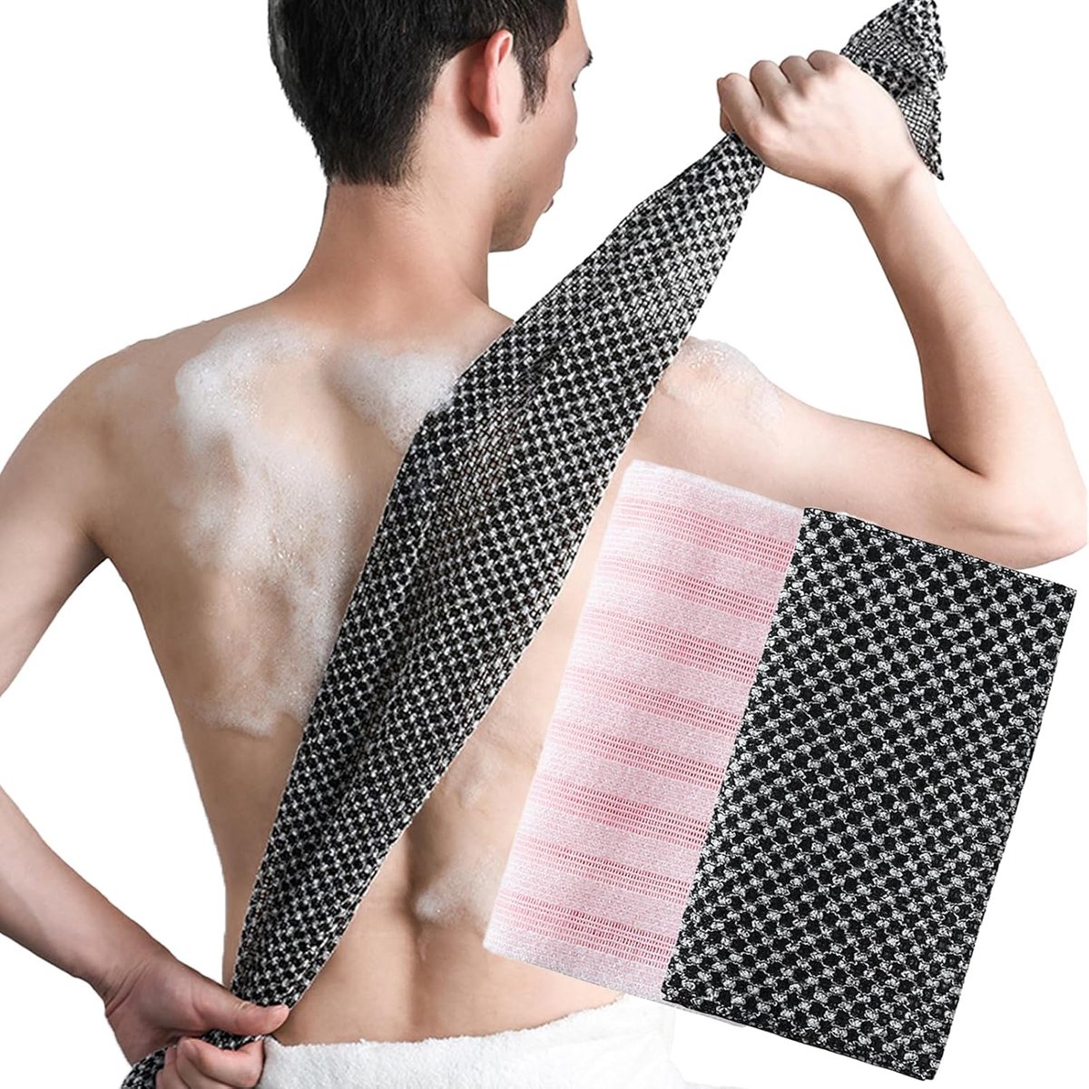 SnelShoppen - 2 Stuks Exfoliërende Washandjes Extra, Lange Exfoliërende Handdoek, Ideaal voor Douche en Lichaamsverzorging, Diepe Reiniging en Massage