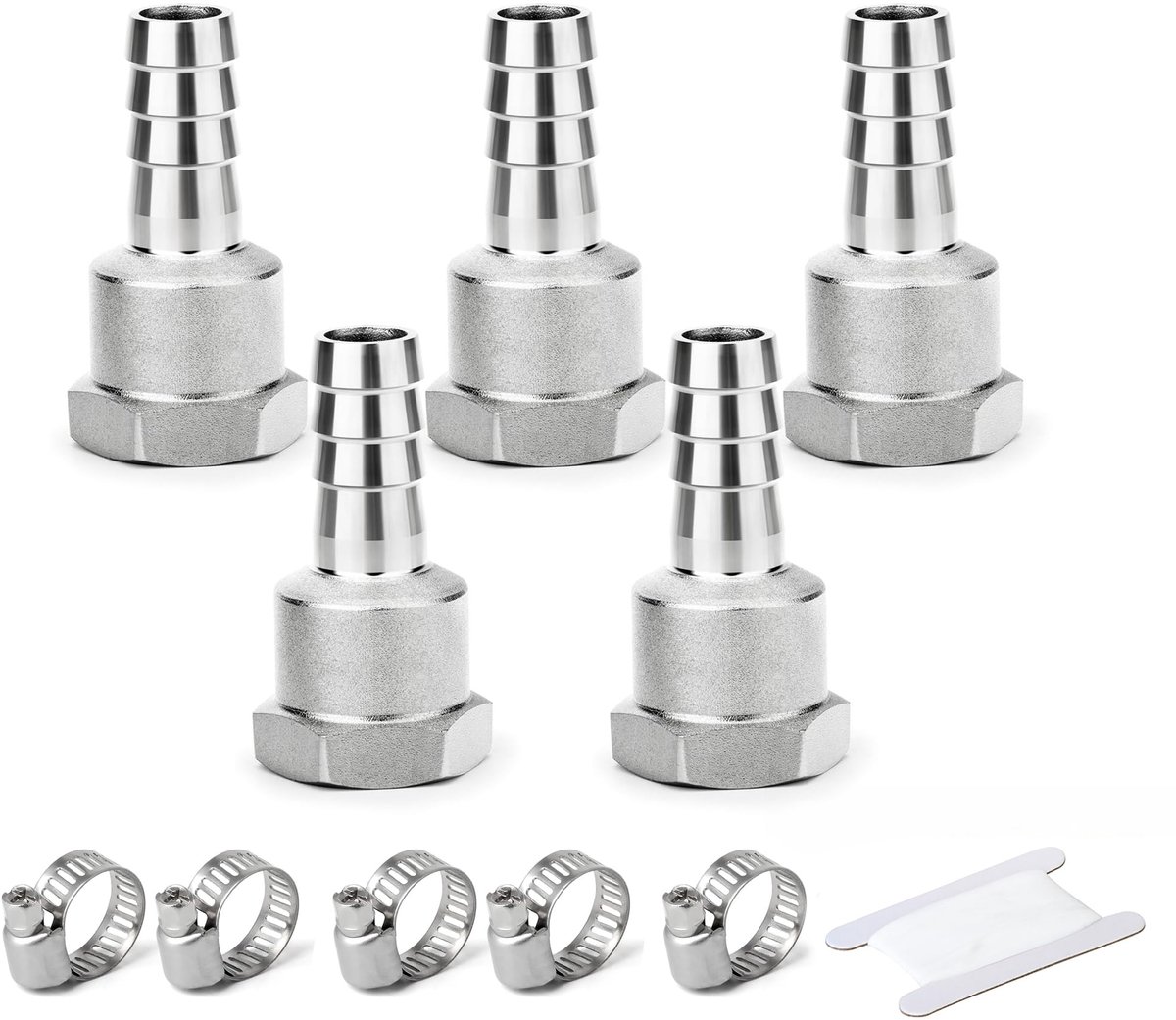 SnelShoppen - 5 Stuks Slangtule-Koppelingen, 20 mm Tule Naar 3/4" BSP-Binnendraad, 304 Roestvrijstalen Knelkoppeling Voor Water, Lucht En Industriële