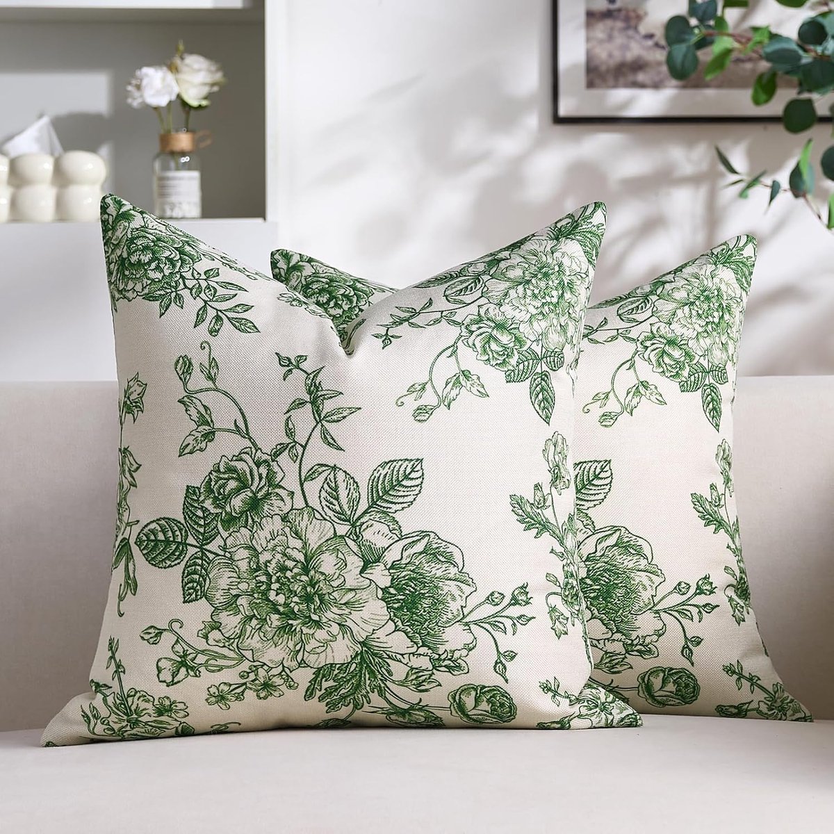 SnelShoppen - 40 x 40 cm Waterdichte Kussenhoezen voor Sofa, Donkergroen Buitendruk, Geschikt voor Huis, Tuin, Balkon, Woonkamer, Slaapkamer, Set van