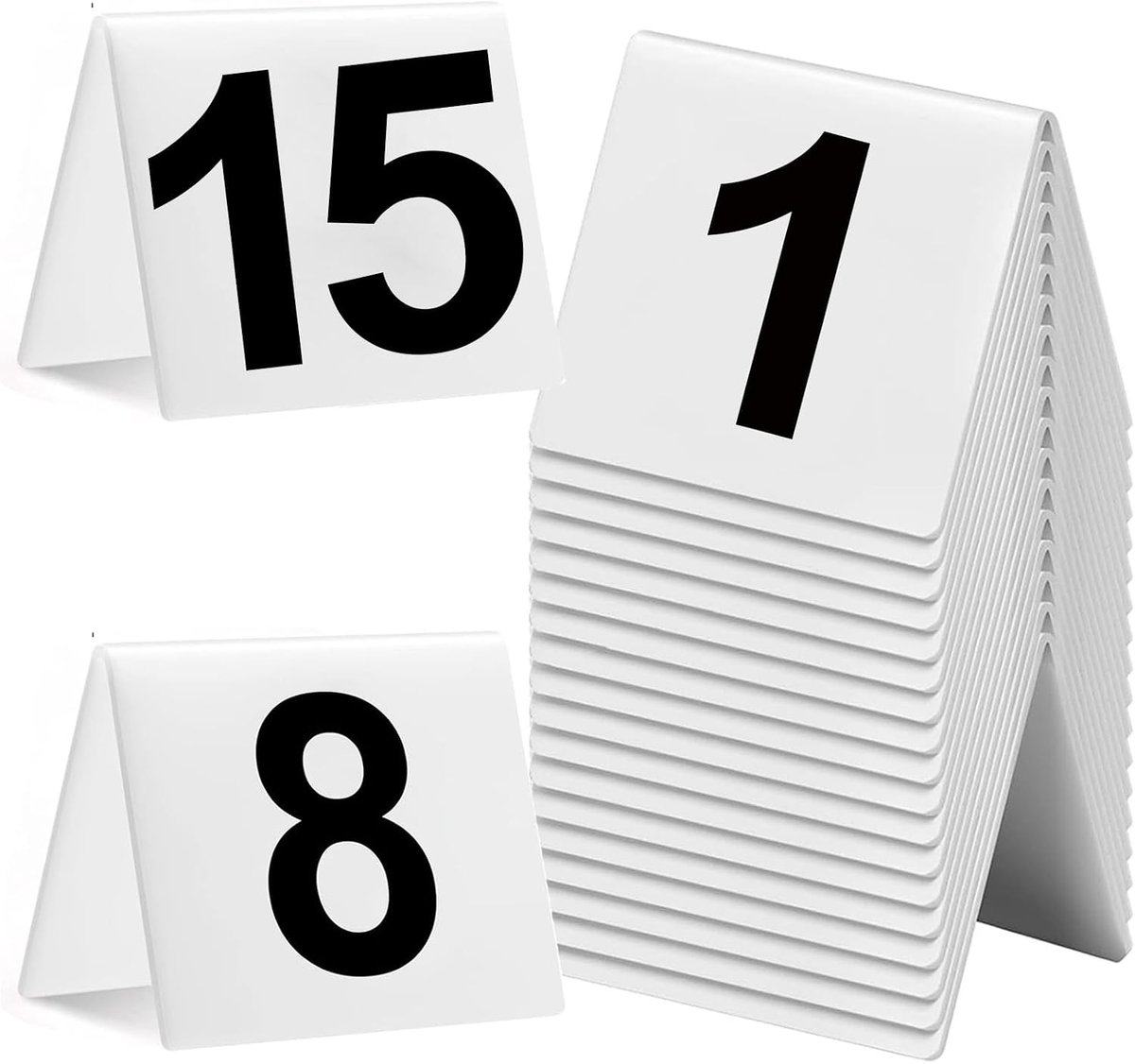 15 stuks tafelnummers van acryl, tafelgordijnen, restaurantbewijs, genummerd aan beide zijden, voor themadecoraties voor restaurants en feestjes (wit)
