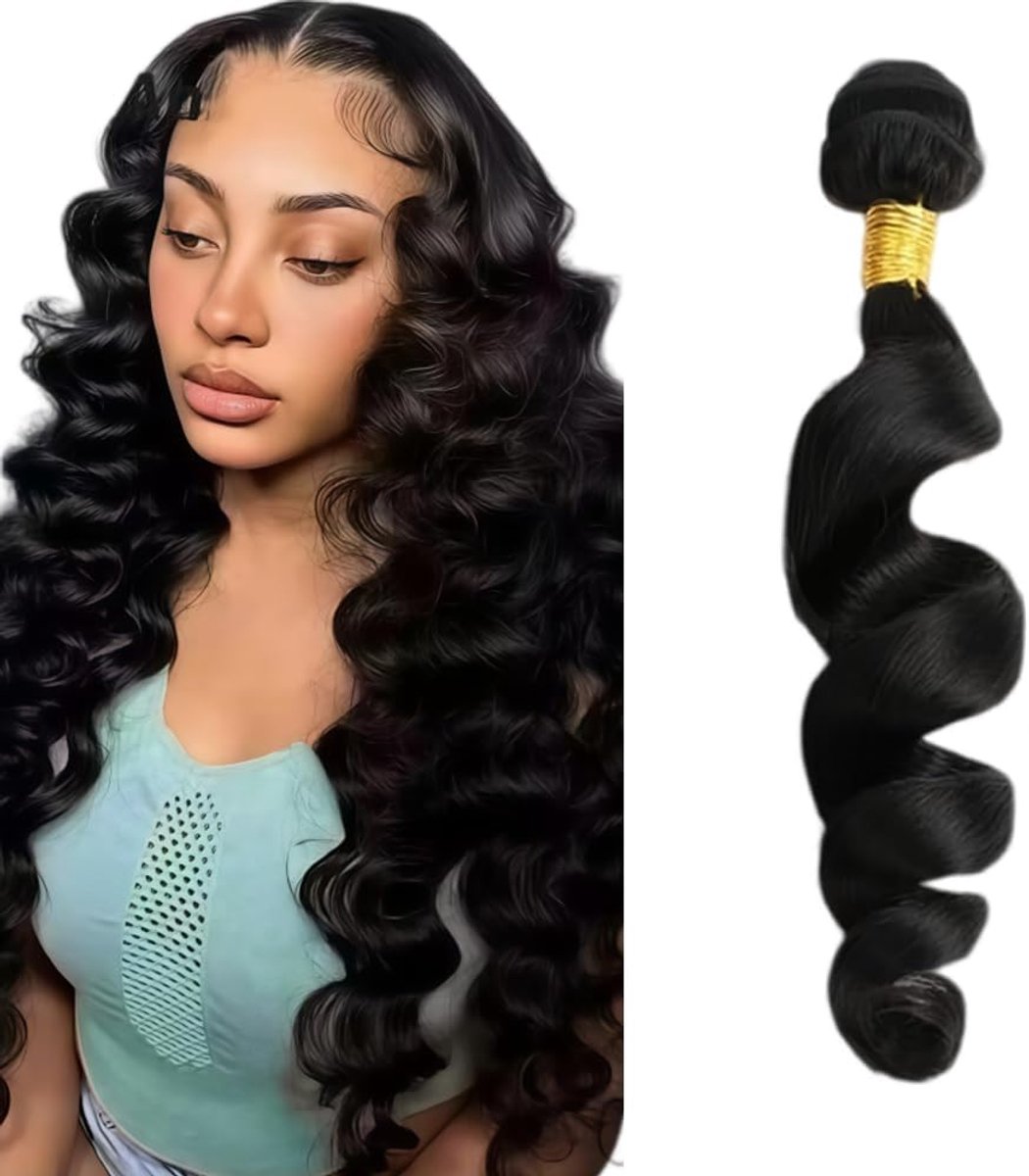 32 Inch Human Hair Bundles Menselijk Haar Verlenging Loose Wave #1B Natural Black Unprocessed Brazilian Virgin Human Hair Extensions Soft and Silky For Women 1 Bundle of 100G