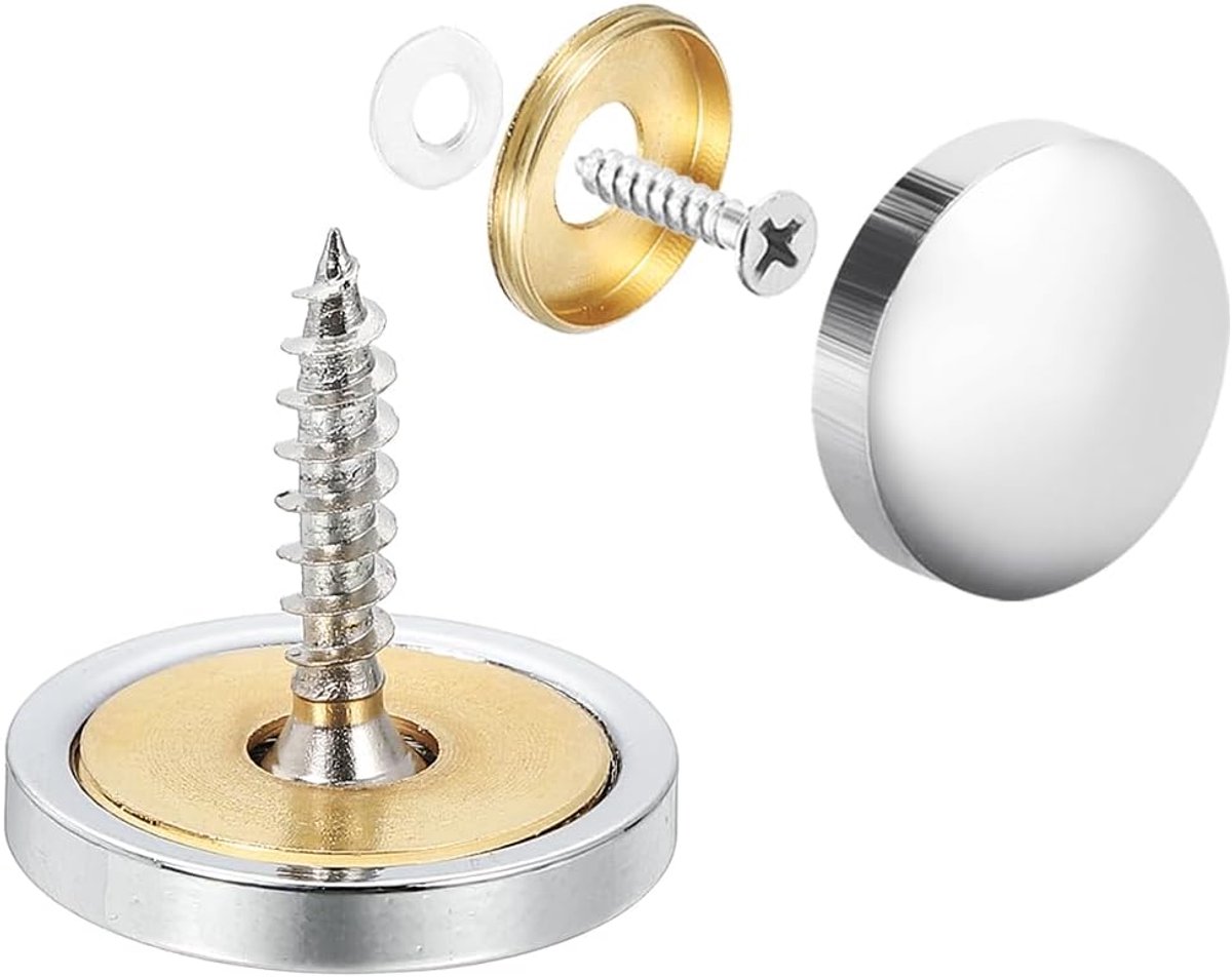 sourcing map Spiegelschroeven, decoratieve afdekkapjes, verzinkt, glanzend, zilverkleurig, 22 mm, messing, 4 stuks