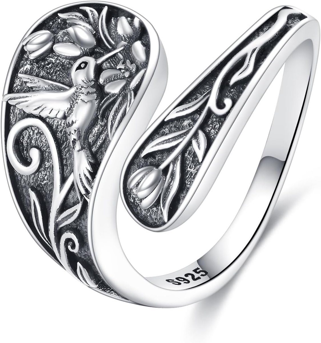 Kolibri lepelring, 925 sterling zilver, verstelbare kolibrie, duimring, kolibrie, sieraden, cadeau voor vrouwen, moeders en meisjes