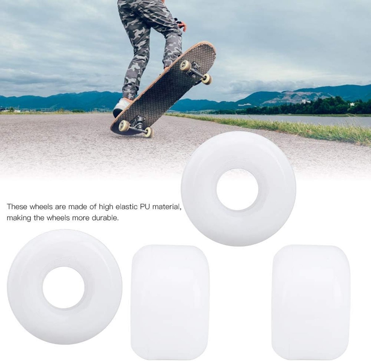 SnelShoppen 4 stuks skateboardwielen 50mm hoog elastisch PU voor visboard vervangingsaccessoires Ideaal voor elektrische scooters soepel en