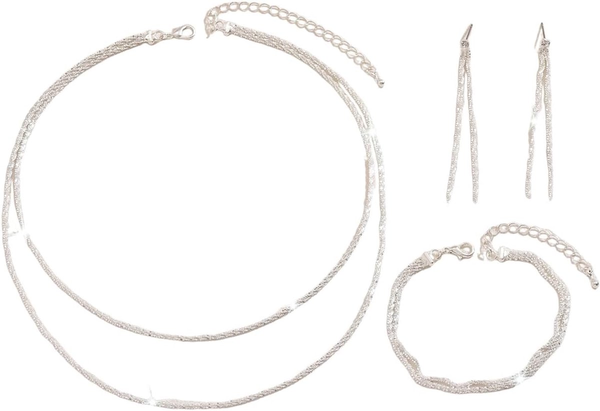 3-delige sieradenset voor dames, Boho sterrenlicht, halsketting, oorbellen, armband, 1516 zilver, hypoallergeen, cadeauset van vernikkeld koper, voor Kerstmis, bruidssieraden of alledaagse look