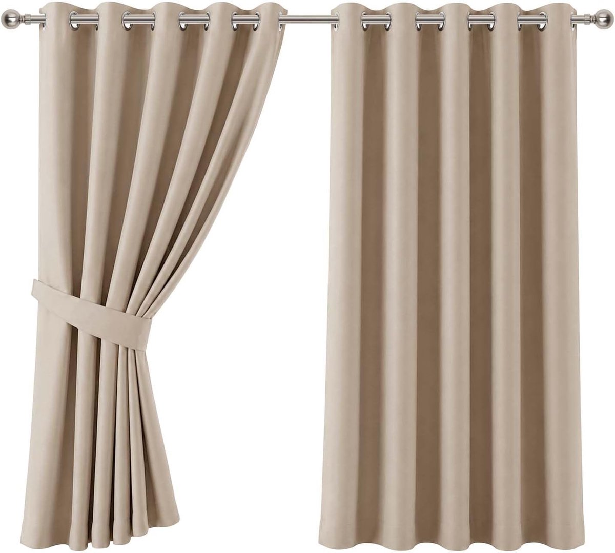 Gordijnen voor woonkamer - verduisterende gordijnen met oogjes voor slaapkamer 167,6 x 182,9 cm - thermisch geïsoleerde raambehandelingen, ring top, beige gordijn en