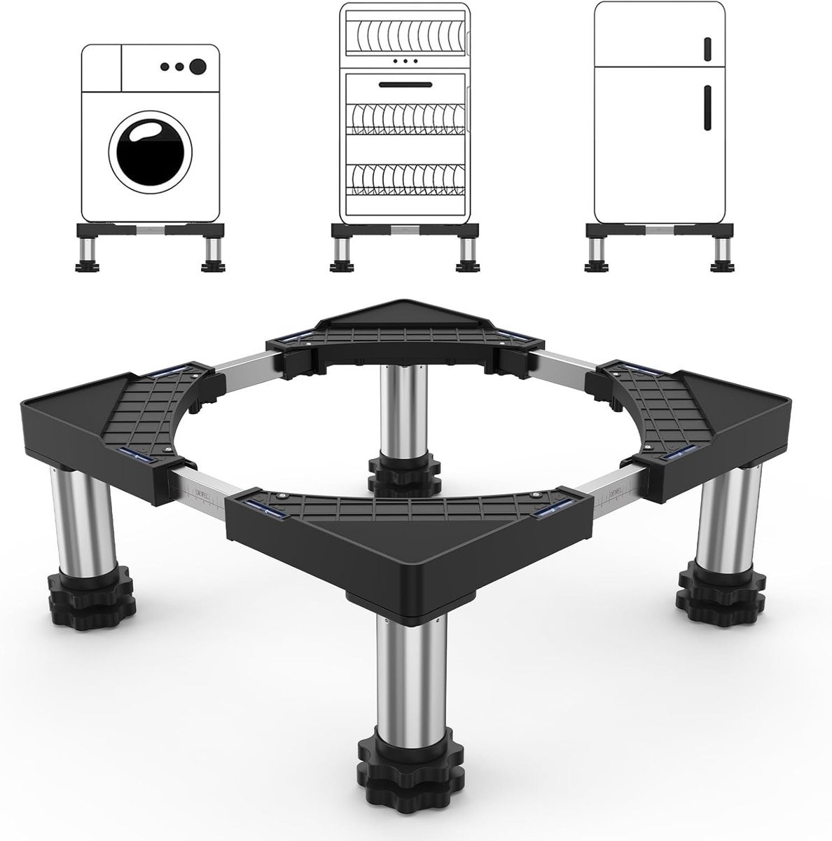 Wasmachine-onderstel, berenbelasting, 200 kg, wasmachine, sokkel voor wasmachines, droger, koelkast, onderstel voor wasmachines, breedte 44,8-69 cm, hoogte 13-17 cm