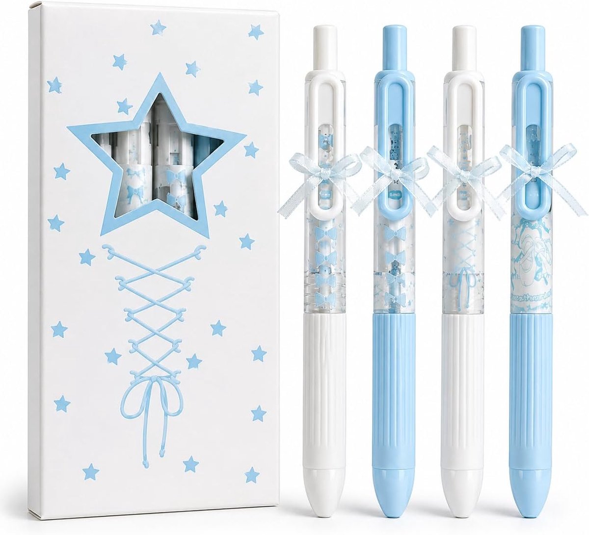 Gelpennen met strik, intrekbare gelpennen 0,5 mm fijne punt zwarte inkt, kawaii pennenset voor kantoor school notities journaling