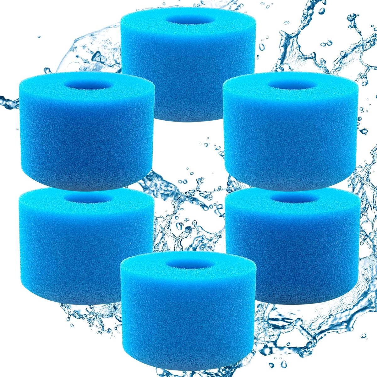 SnelShoppen - Schuim zwembadfilter 6 stuks, herbruikbare filterspons type S1 voor zwembad, spa, aquaria, 10,8 x 7,3 cm, ideaal voor reiniging en onder