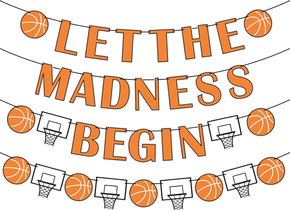 Set van 4 basketbalfeestdecoraties: banners, basketbal- en basketthema decoratie met voorgeregen touw, basketbalthema - ShopVlot