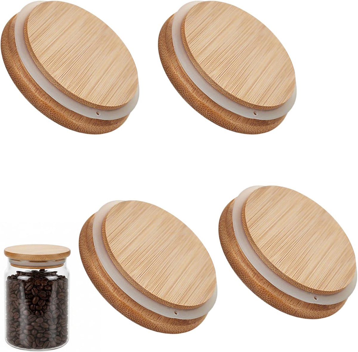 SnelShoppen - Bamboo Lids voor Flessen, Conische Deksel 90~110mm, 2cm Dikte, 4 Stuks Natuurlijke Hout, Ideaal voor Glazen Flessen, Koffiekopjes, DIY D