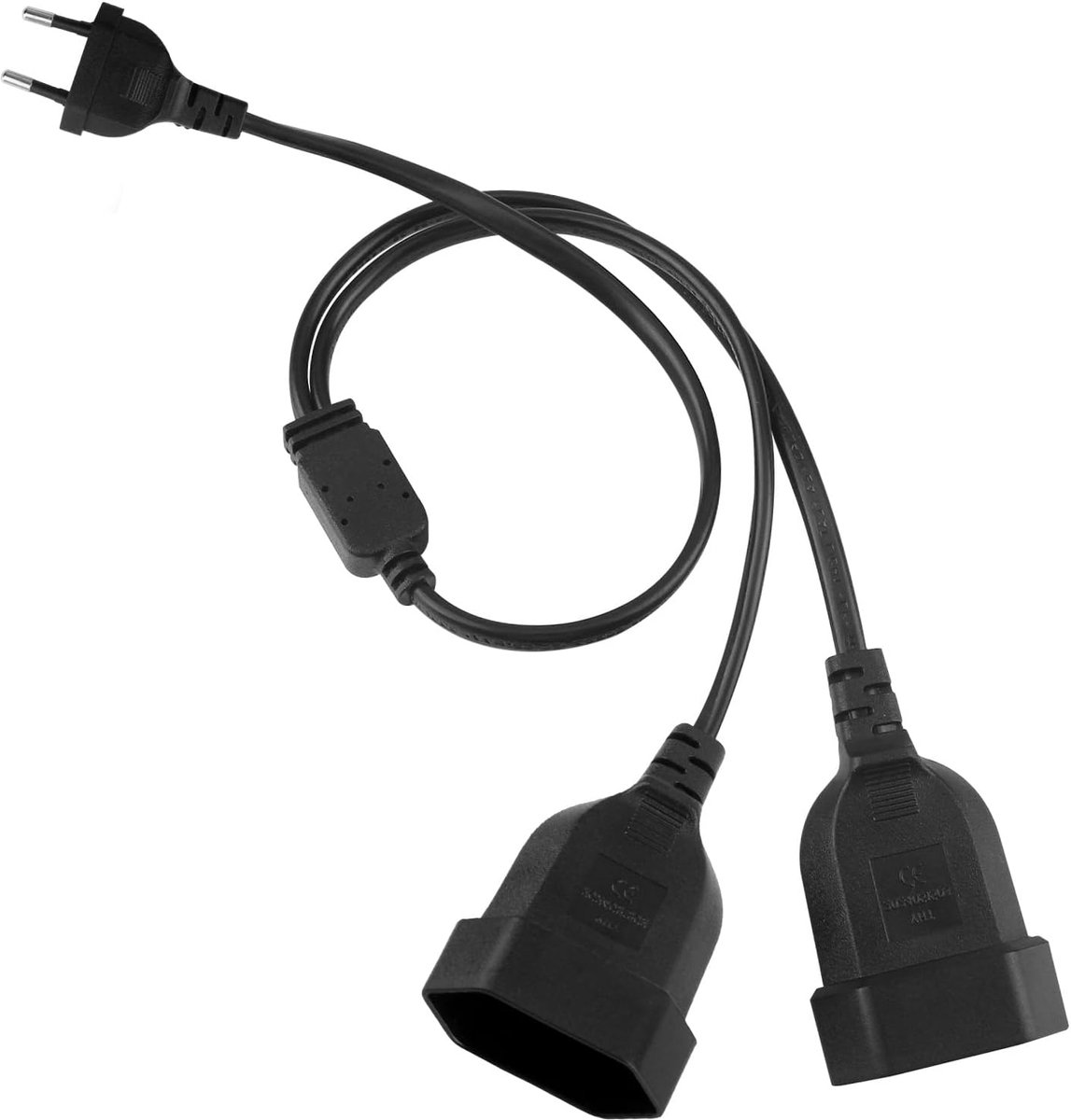 SnelShoppen - Flat Plug Verlengsnoer 2-in-1 250V/2.5A voor Huishoudelijke Apparaten, TV, PC, Monitor, Projector - 50 cm, Zwart, Ideaal voor Thuis en K