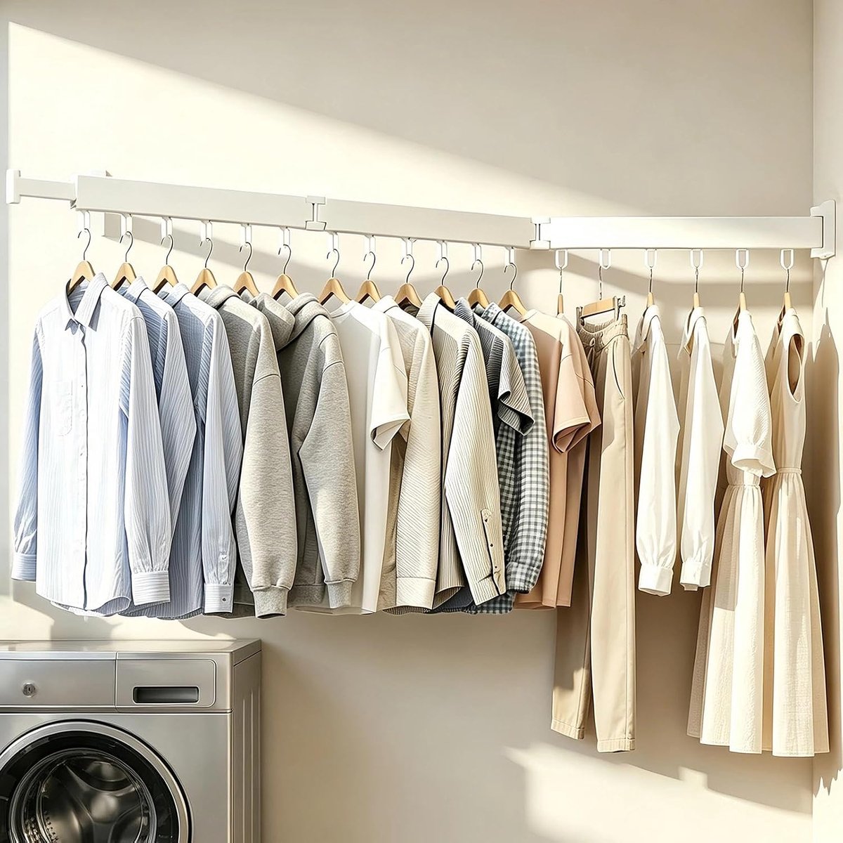 Wit Wandwasdroger 120 cm Met 18 Haken - Inklapbaar en Uittrekbaar, 2-in-1 Montage (Boren of Lijmen), Wasrek voor - ShopVlot