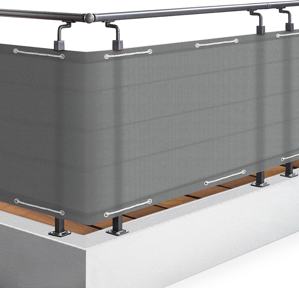 Royal Balkonscherm ondoorzichtige balkondoek windscherm met ogen | 90x300cm grijs PES met snoer balkonafdekking privacy SolVision PB2