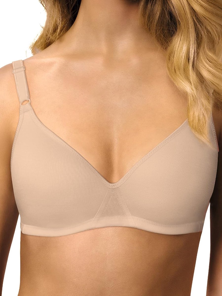 Die Katoenen beha, beugelloze dubbellaagse softcup-beha, zacht, comfortabel, onzichtbaar, naadloos onder de kleding voor dames, Beige, 90C