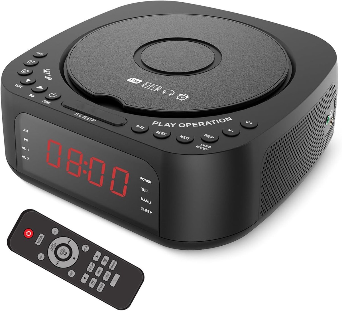 SnelShoppen - CD Speler Wake-Up Klok, Radio met USB Oplaadfunctie, Dimbare Display, Afstandsbediening, Toploader Ontwerp en Slaap Timer voor Slaapkame
