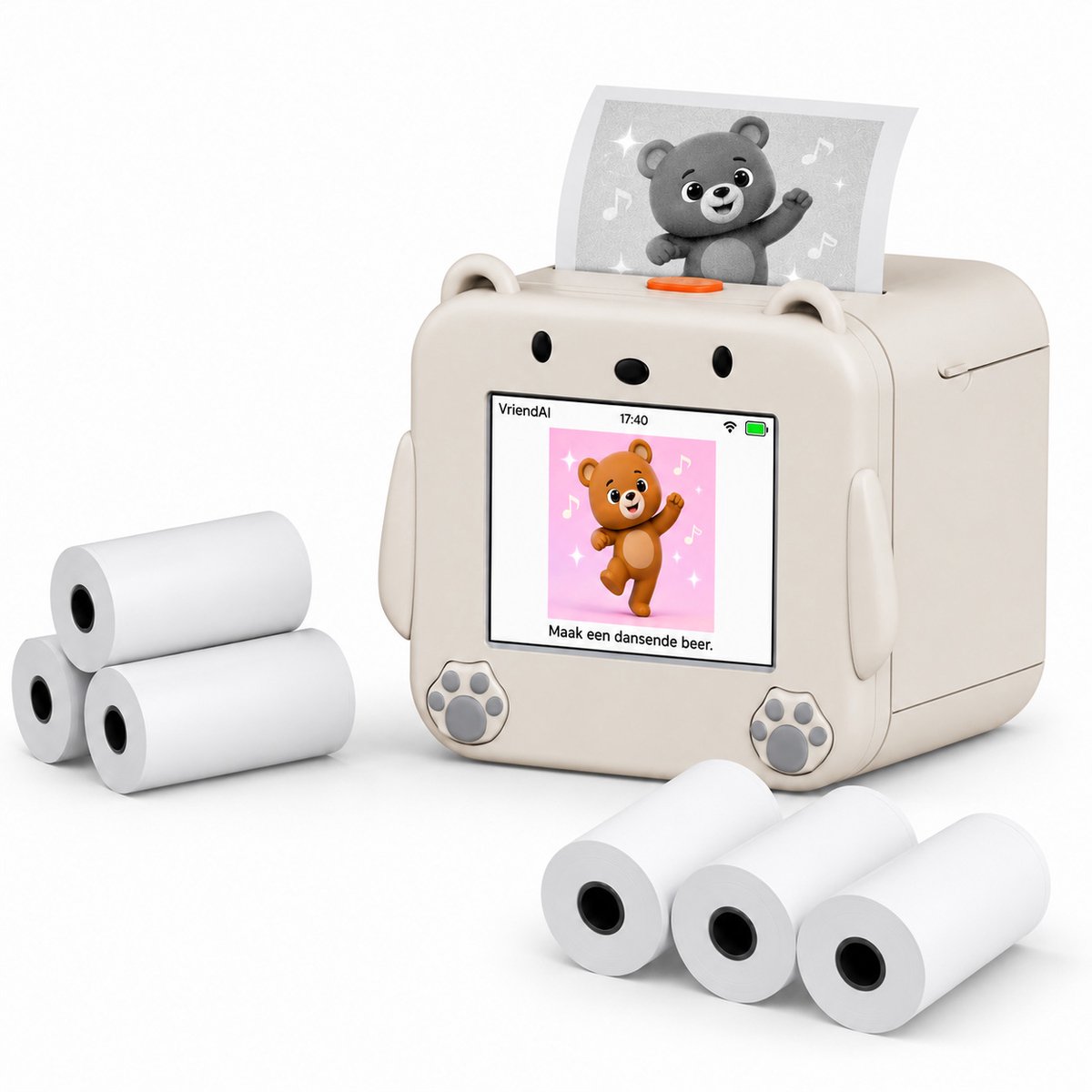 AI Voice Sticker Printer voor Kinderen van MMOBIEL – Inktloze Beer Sticker Maker met App, Spraakgestuurd, 20 Talen & 6 Tekenstijlen – Stickerprinter voor Foto's, Tekeningen, Notities, Labels & DIY