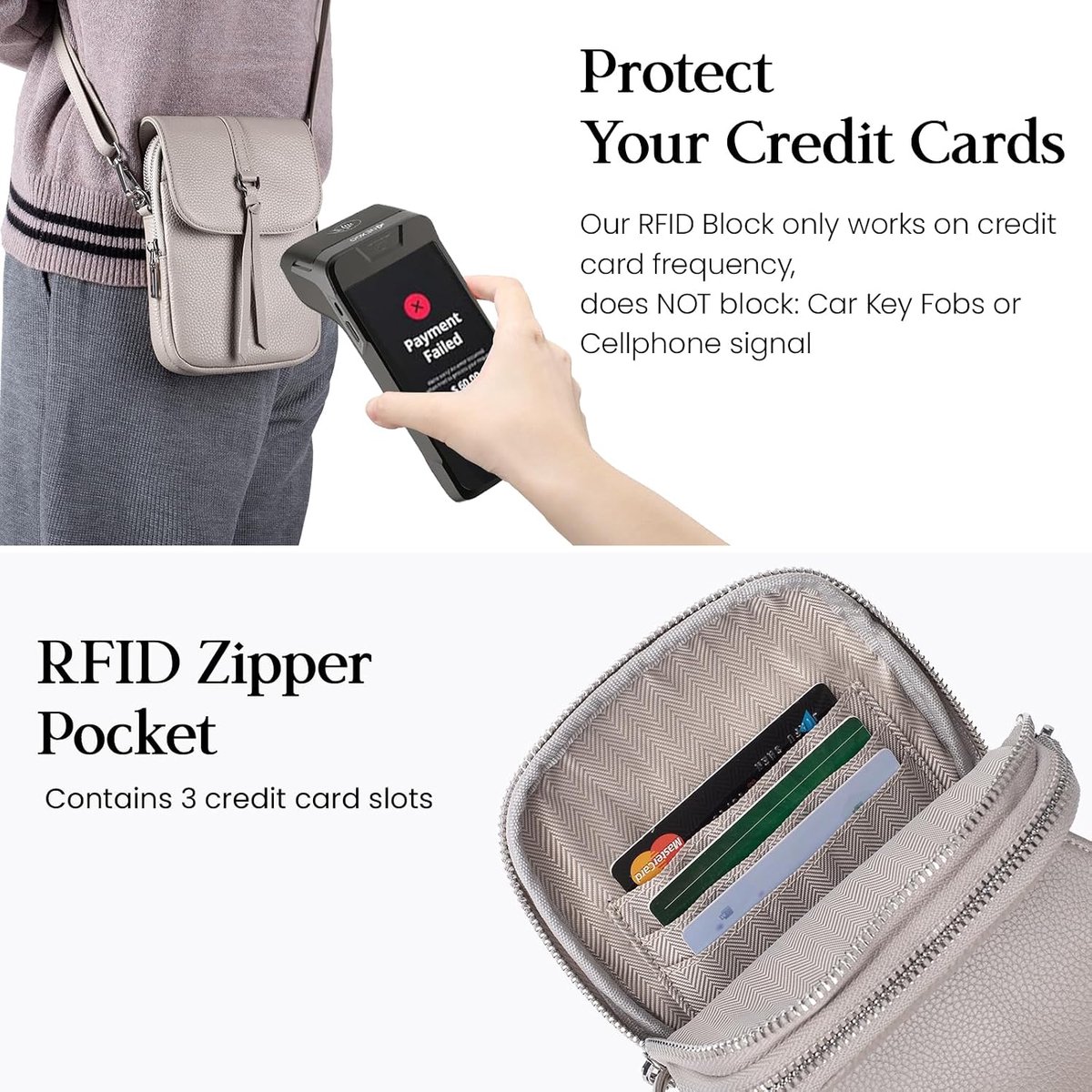 befen Echt leren telefoonhoesje om rond te hangen, voor dames, mobiele telefoon met RFID-blokkering, kaartvakken, telefoonhoesjes