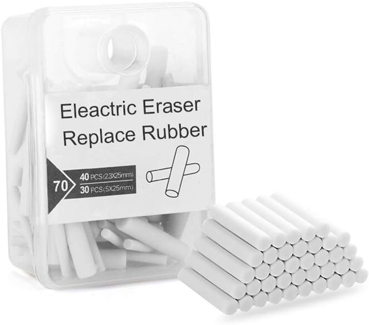 gum navulling, 70 vervangende rubberen kernen voor batterij-aangedreven pen, automatische potloodrubbers voor kunst tekenen, schilderen, tekenen, schetsen en knutselen (2,3 mm en 5 mm