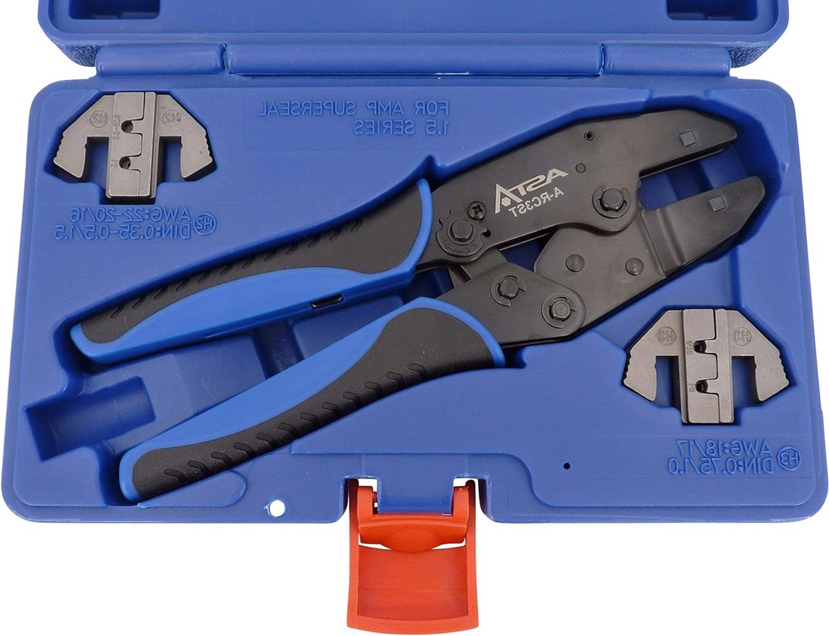 Krimptang Set - Kabelschoentang - Kabelverbindingen Maken - Automatische Ratel - 220 mm - Blauw-zwart