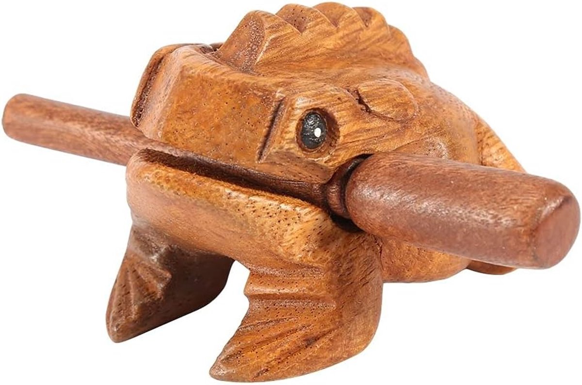 Kantoor huis kamer tafels deco kikker gemaakt van hout met stamper (afmeting: 8,8 cm)