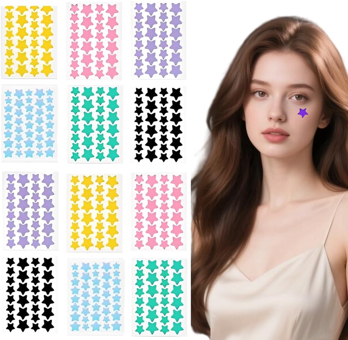 480 stuks pimple-patches, puistjes, sterren, onzichtbare natuurlijke hydrocolloïde, pleisters voor puistjes, met theeboomolie, salicylzuur, acnepatch, absorberende dag en nacht