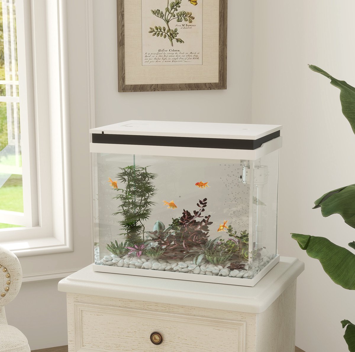 COVREO Aquarium 48 x 30 x 41 cm wit, glas met filtersysteem en led verlichting
