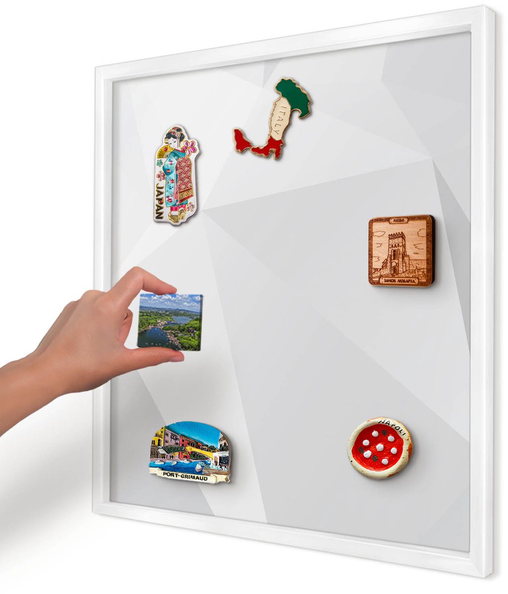 Artprintcave Wit Magneetbord mit Witte Lijst - 50x50 cm - Witte Geometrie Magneetbord Voor Foto's - Minimalist Magnetisch Bord Voor Magneten - Abstractie