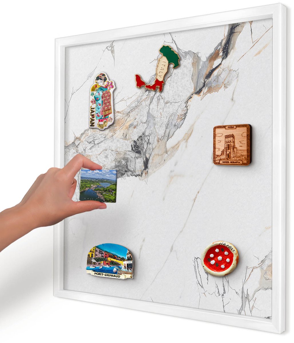 Artprintcave Wit Magneetbord mit Witte Lijst - 50x50 cm - Marmereffect Magnetische Organizer - Minimalist Wandbord Magnetisch - Texturen