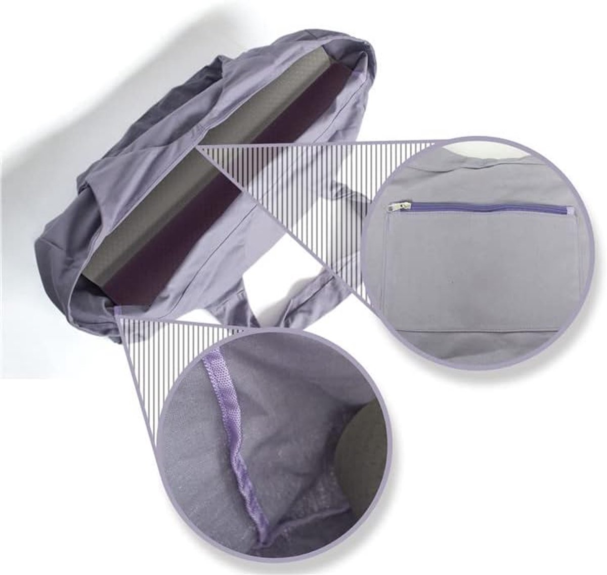 SnelShoppen - Grote Yoga Mat Tas met Zijvak & Binnenzak van Katoen Canvas - Draagtas voor Yoga, Gym en Buitensport - Paars