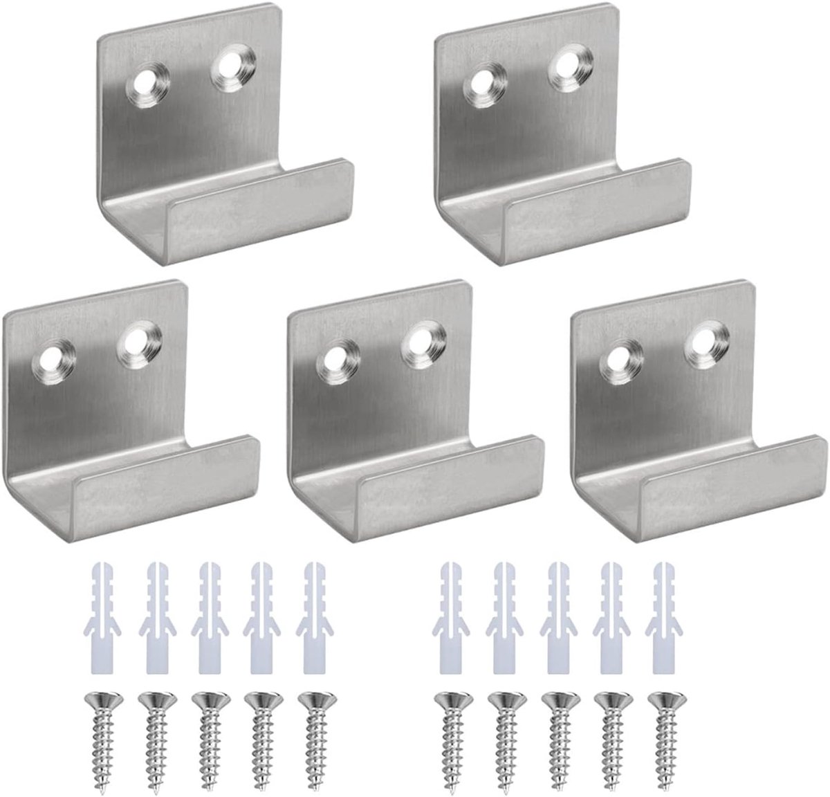 SnelShoppen - 5 Stuks Tegelhaken, Roestvrijstalen Wandhaken voor Badkamer, Keuken, Garage, Deur - Stevige Haken met Schroeven, Zilver, Hoge Draagkrach