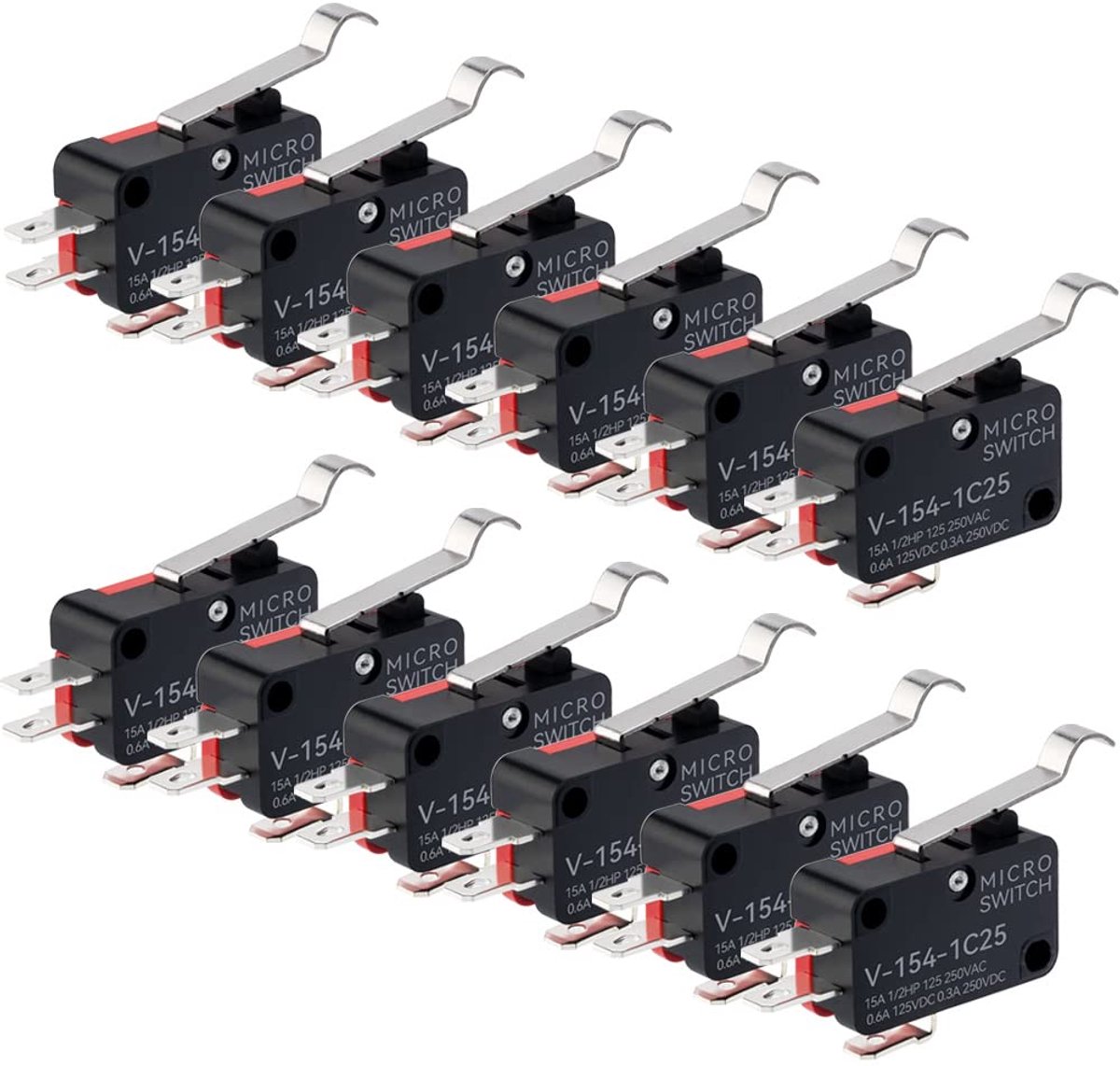GUUZI 12pcs Micro Limit Switch Long Hinge Bending Lever Arm SPDT Momentary Snap Action Switch for Arduino V-154-1C25 - ShopVlot