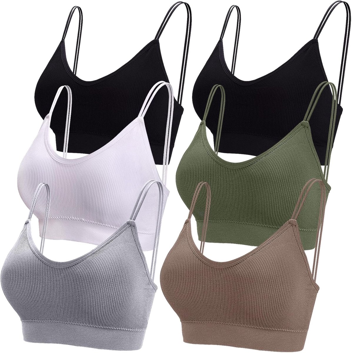 Bralettes met V-hals voor vrouwen, gewatteerde bralette met bandjes, naadloze beha, 6 stuks
