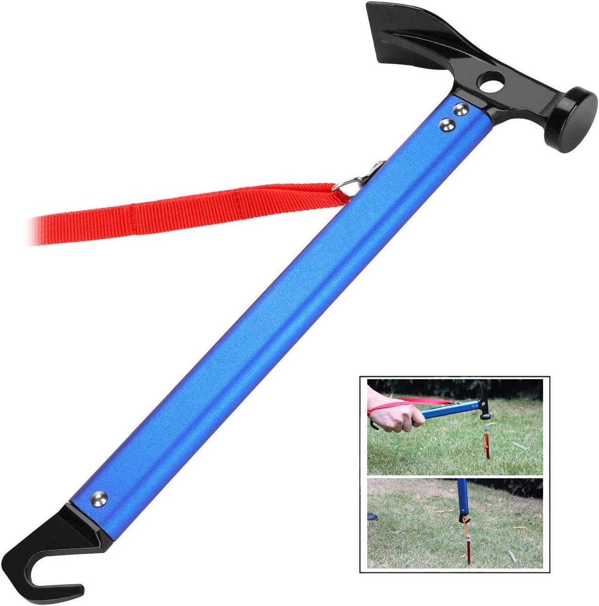 iwobi Multifunctionele High Carbon Staal Camping Houten hamer hamer voor haringen (blauw)