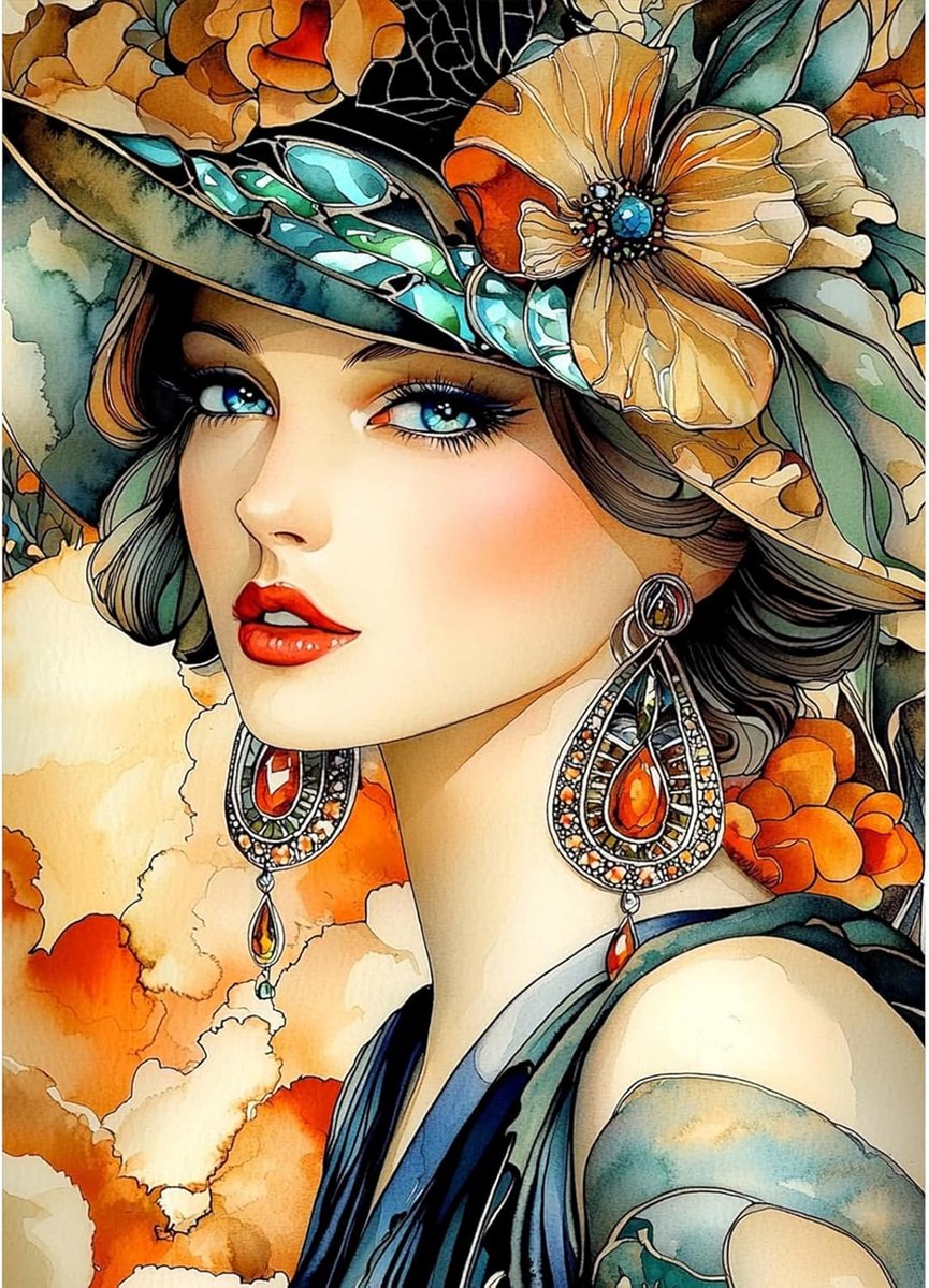 DIY 5D Diamond Arts Kits voor volwassenen, mooie vintage dame diamant schilderij kits ronde volledige boor kristal foto's kunst ambachten diamant kruissteek schilderij huis muur decor