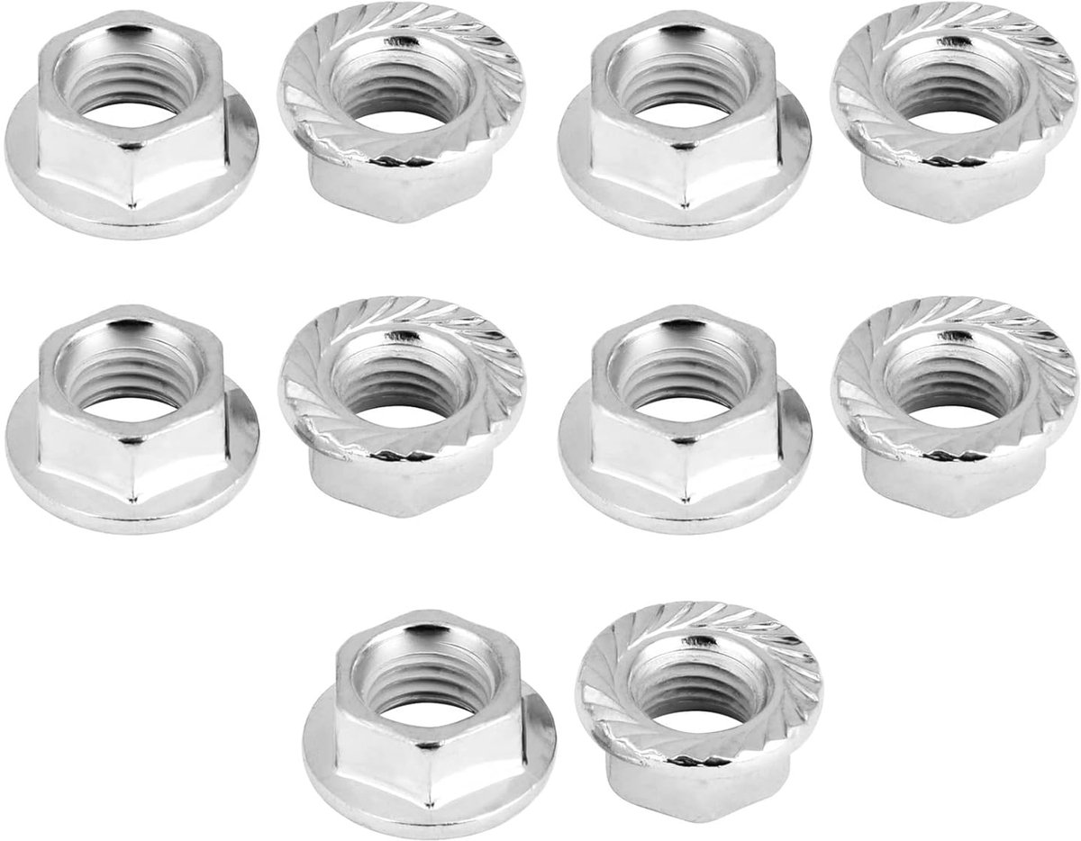 1.25mm Getande Flens Zeskant Vergrendelmoeren 20 Stuks Set van IJzer met Chroom Lichte Afwerking voor Betrouwbare Bevestiging in Mechanische Toepassingen