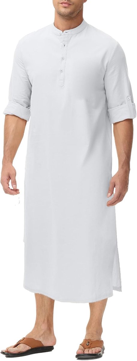 Kaftan voor heren, lange mouwen, lange knoop, hoge schacht, zijsplit