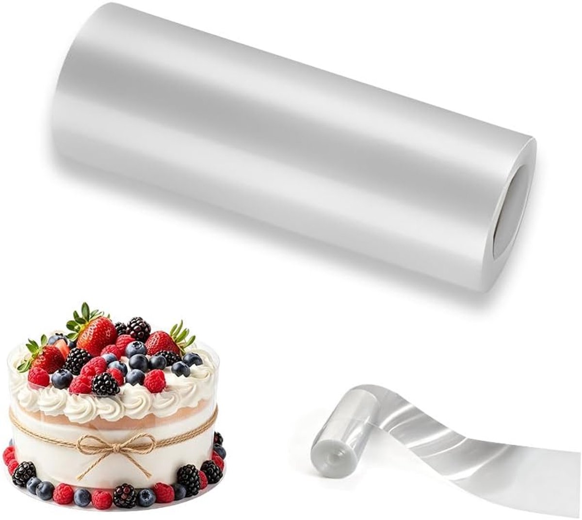 Taartrandfolie 10 m x 20 cm, transparante taartfolie, SZMK folierand, taartring, plastic folie, acetaatfolie voor cake, taartfolie, herbruikbaar, taartaccessoires voor taartdecoratie, chocolade